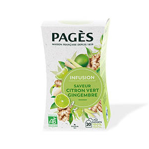 Boite de 20 infusions citron vert, gingembre bio - PAGES