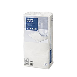 200 serviettes cocktail blanches - TORK - 24x24cm
