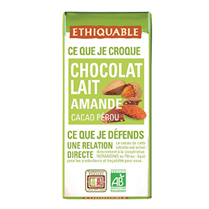 Mini barres chocolat lait amande Pérou 40% bio - ETHIQUABLE - 30g x24