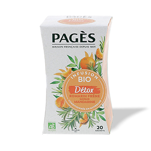 Boite de 20 infusions Detox romarin, frêne, mandarine bio - PAGES
