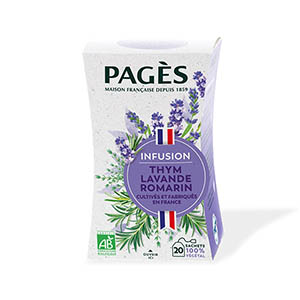 Boite de 20 infusions bio thym, lavande, romarin - PAGES
